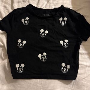 Black T-Shirt crop top with Mickey Mouse Print